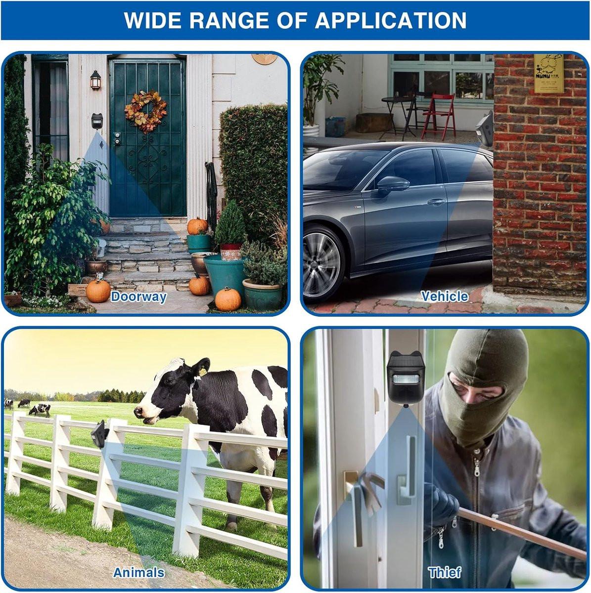 Driveway alarm - Entry detector - Solar driveway alarm - Motion detector - Wireless = Security - Wireless solar driveway alarm - Motion detector - Doorbell - DIY security system - (2 sensors and 1 doorbell).