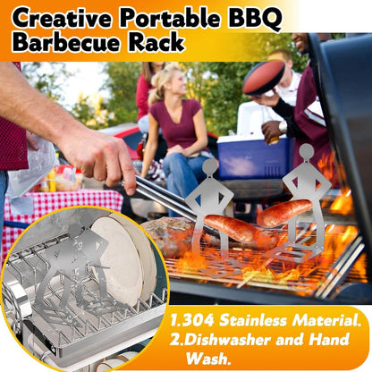 BBQ Stainless Steel Sausage Holder, 3 Pieces, Portable Standing Man Stand, Fun Fork for Camping, Picnic, Garden, Kitchen, BBQ, Gifts for Men