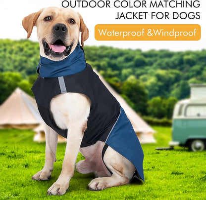 Dog Raincoat - Dog Jacket - Waterproof Winter Dog Jackets - Windproof Dog Jacket - Winter Dog Jacket - Reflective Strip - Perfect for Small Dogs - Medium-Sized Dogs - Blue and Yellow - Size S