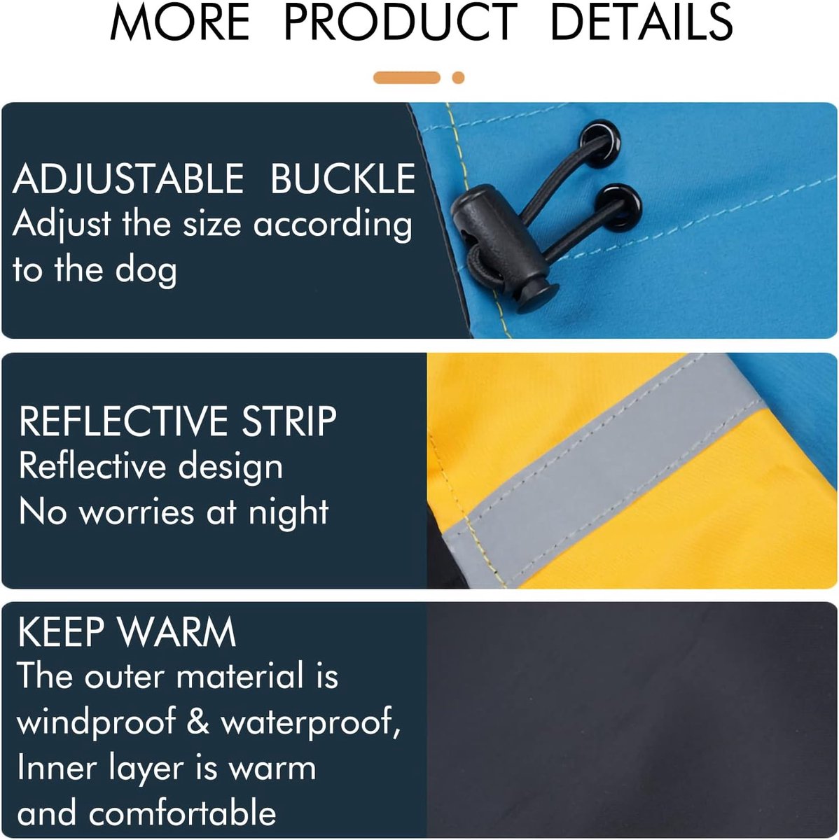 Dog Raincoat - Dog Jacket - Waterproof Winter Dog Jackets - Windproof Dog Jacket - Winter Dog Jacket - Reflective Strip - Perfect for Small Dogs - Medium-Sized Dogs - Blue and Yellow - Size S
