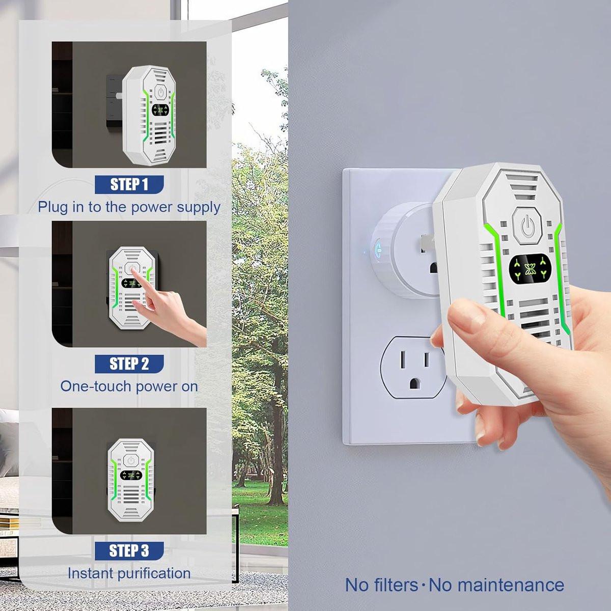 Air purifier - Plug-in negative ion air purifier - Home air purifier - Deodorizer - Ionizer - For pets, bathroom, office, bedroom - Wit.