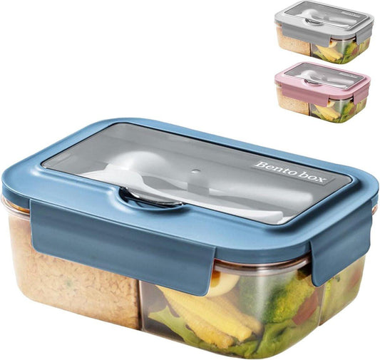 Lunch Box - Children's Lunch Box - Compartmentalized Lunch Box - Reusable Lunch Box - 2-Compartment Lunch Box - Insulated - Sealable - Portable - Microwaveable (Blue).