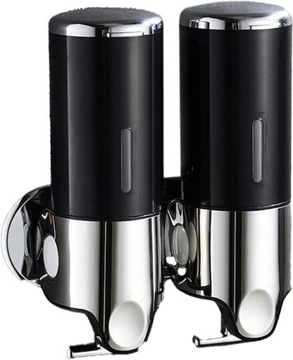Soap Dispenser - 2 in 1 Liquid Dispenser - Liquid Dispenser - 2 x 500 ml - Wall Mounted Soap Dispenser - Kitchen - Bathroom - Shower - 24.1 x 21.6 x 10 cm - Black