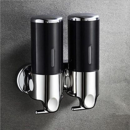 Soap Dispenser - 2 in 1 Liquid Dispenser - Liquid Dispenser - 2 x 500 ml - Wall Mounted Soap Dispenser - Kitchen - Bathroom - Shower - 24.1 x 21.6 x 10 cm - Black