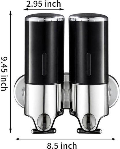 Soap Dispenser - 2 in 1 Liquid Dispenser - Liquid Dispenser - 2 x 500 ml - Wall Mounted Soap Dispenser - Kitchen - Bathroom - Shower - 24.1 x 21.6 x 10 cm - Black