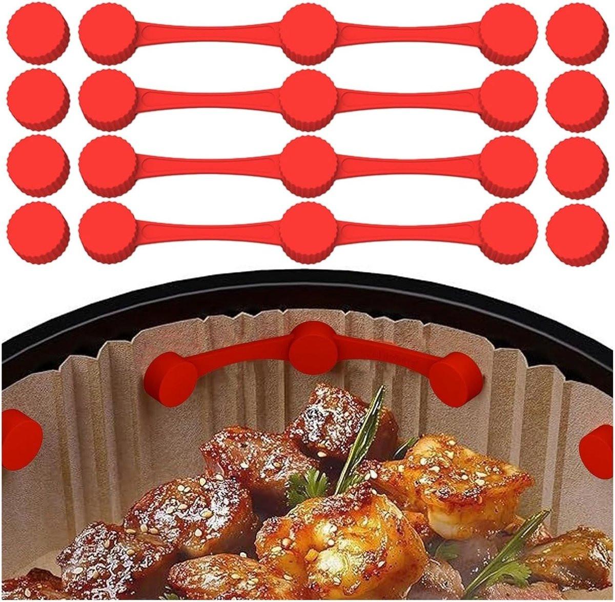 4-Piece Silicone Magnetic Airfryer Strips - Airfryer Paper Holder - High Temperature Resistant - Prevents Airfryer Paper from coming into contact with the heating element - Red.