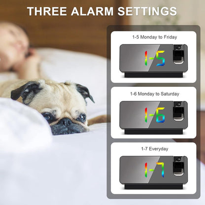 Wekker projection alarm clock, LED mirror alarm clock, alarm clock with projection function, projection clock with temperature, snooze, night mode, adjustable brightness, digital alarm clock for bedroom.
