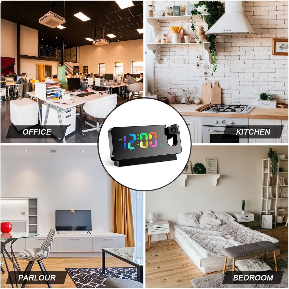 Wekker projection alarm clock, LED mirror alarm clock, alarm clock with projection function, projection clock with temperature, snooze, night mode, adjustable brightness, digital alarm clock for bedroom.
