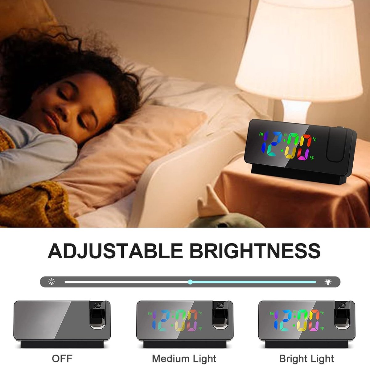 Wekker projection alarm clock, LED mirror alarm clock, alarm clock with projection function, projection clock with temperature, snooze, night mode, adjustable brightness, digital alarm clock for bedroom.