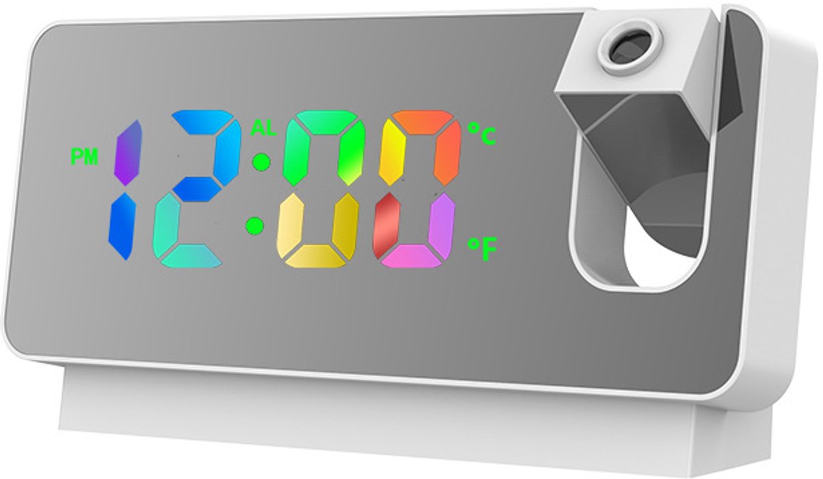 Wekker - Projection Alarm Clock - Digital Alarm Clock - Wekker Children's Alarm Clock - LED Mirror Alarm Clock - Wekker with Projection - Projection Alarm Clock with Temperature Display - Snooze - Night Mode - Adjustable Brightness - For Bedroom - Living