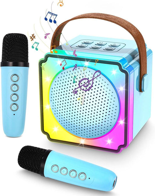 Children's karaoke machine with 2 microphones, portable karaoke machine with LED lights and voice changing effects, ideal gift for children (boys and girls) aged 5 to 12..