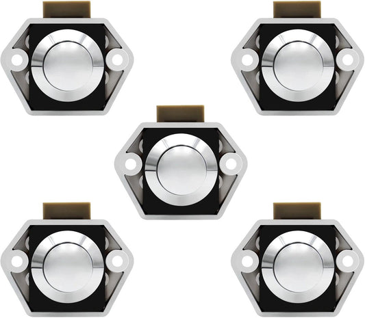 5-Piece Push Button Lock - Push Button for Campervan - Door Lock - Locking Button for Shutter Door - For Camping, RV, Motorcycle, Caravan - Silver.