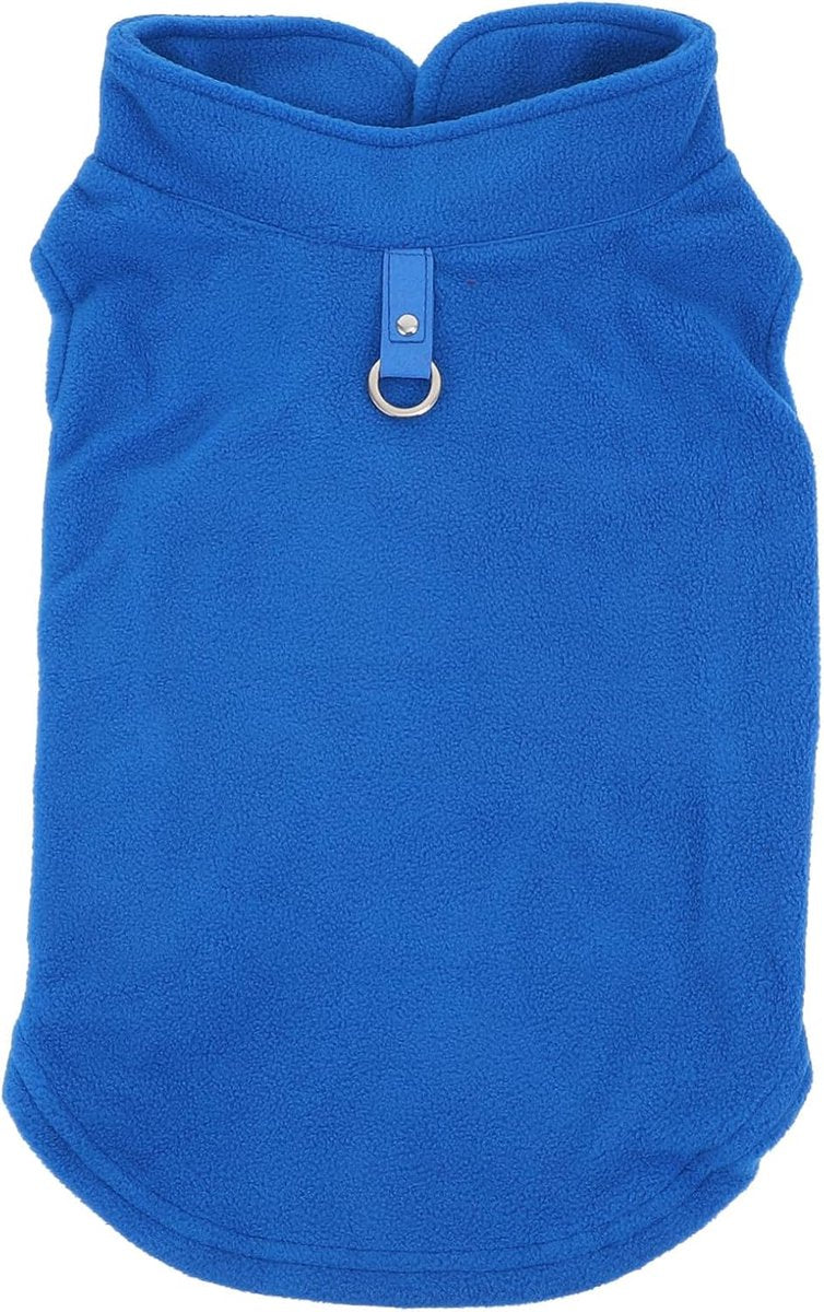 Dog coat - Fleece dog vest - Winter dog coat - Warm dog coat - Fleece dog sweater - Leash with O-ring - Perfect for small and medium dogs - Blue - Size S
