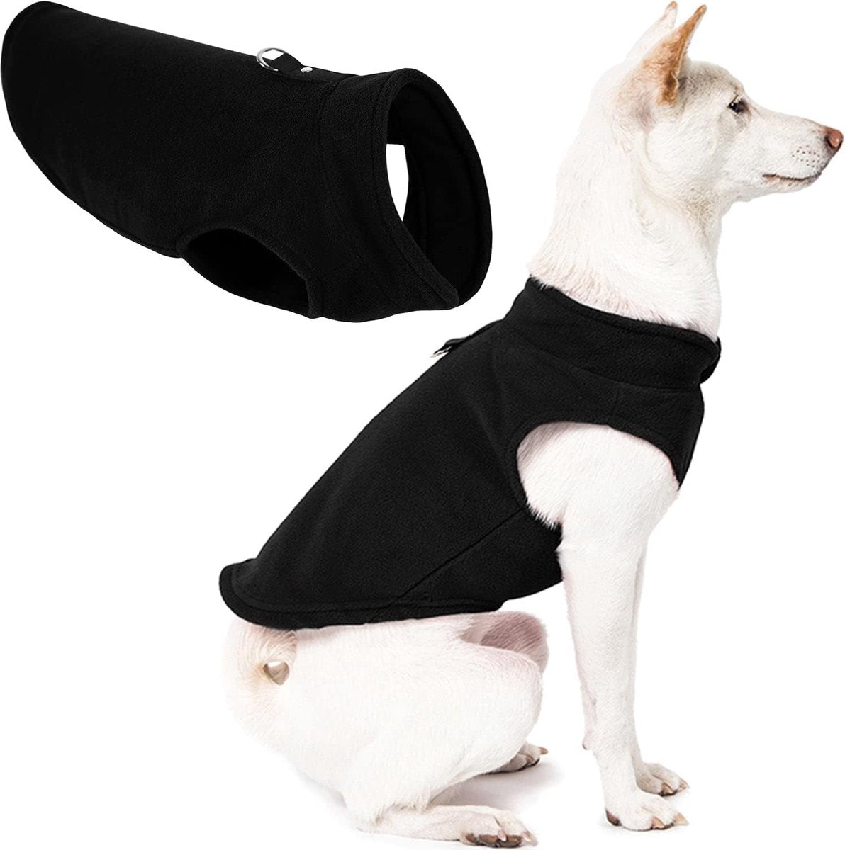 Dog coat - Fleece dog vest - Winter dog coat - Warm dog coat - Fleece dog sweater - Ring leash - Perfect for small dogs - Medium-sized dogs - Black - Size M