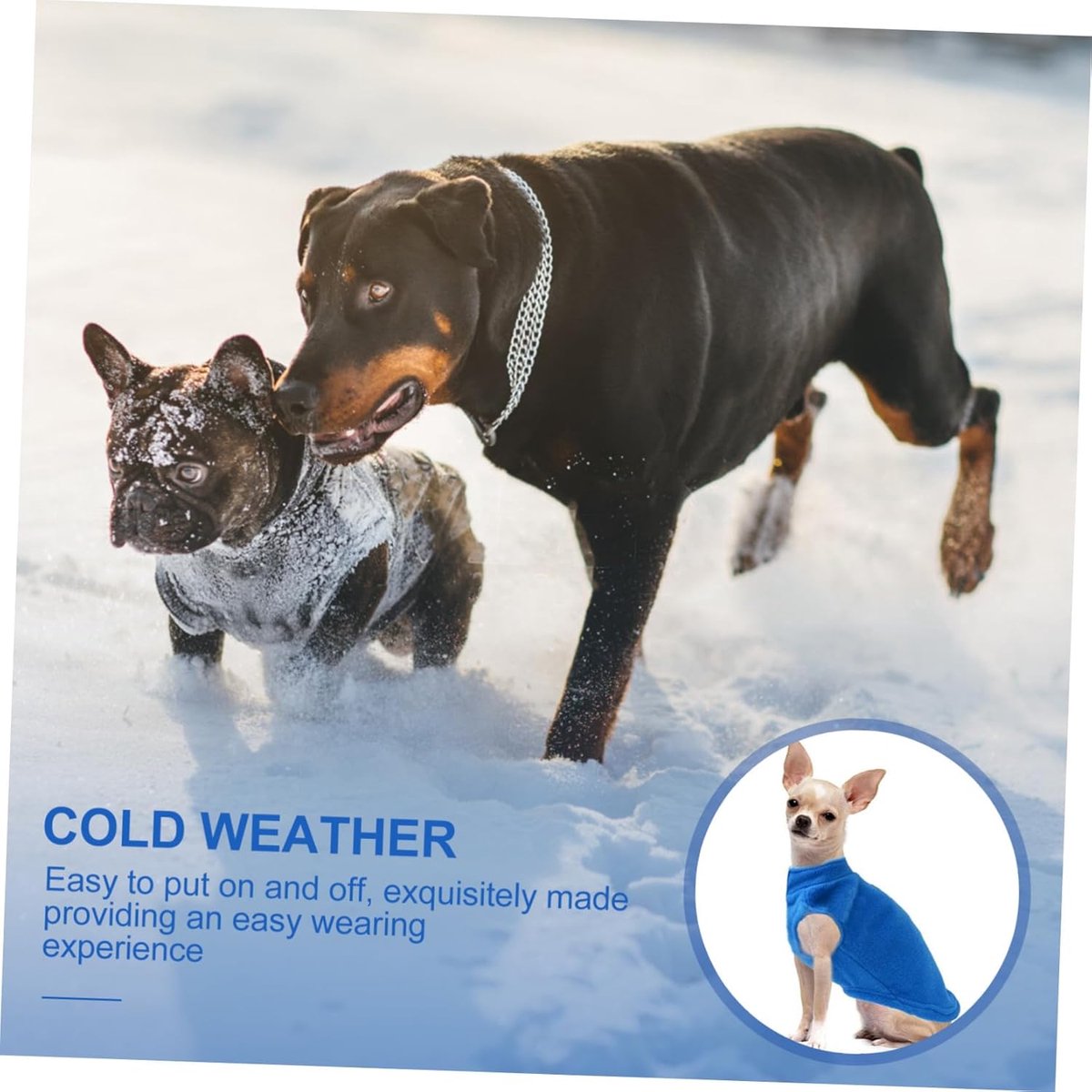 Dog Coat - Fleece Vest - Dog Sweater - Warm Winter Coat - Pull-On Fleece Coat - Leash with Ring - Perfect for Small and Medium Dogs - Blue - Size L
