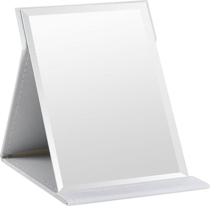 Folding tabletop mirror with PU leather cover – 125 x 17 cm – Portable travel mirror with stand – Makeup mirror for office and camping