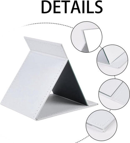 Folding tabletop mirror with PU leather cover – 125 x 17 cm – Portable travel mirror with stand – Makeup mirror for office and camping
