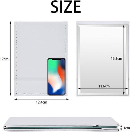 Folding tabletop mirror with PU leather cover – 125 x 17 cm – Portable travel mirror with stand – Makeup mirror for office and camping