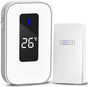 Wireless Doorbell - Doorbells - Wireless Doorbell - Battery-Free Wireless Doorbell - Self-winding Doorbell Button with Electronic Chime - Temperature Display - For Home and Office (White, 1+1).