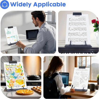 Book stand, reading shelf, paper holder, document holder with 7 adjustable positions, desk paper holder for reading A4 letters, books, receipts, sheet music, textbooks while typing