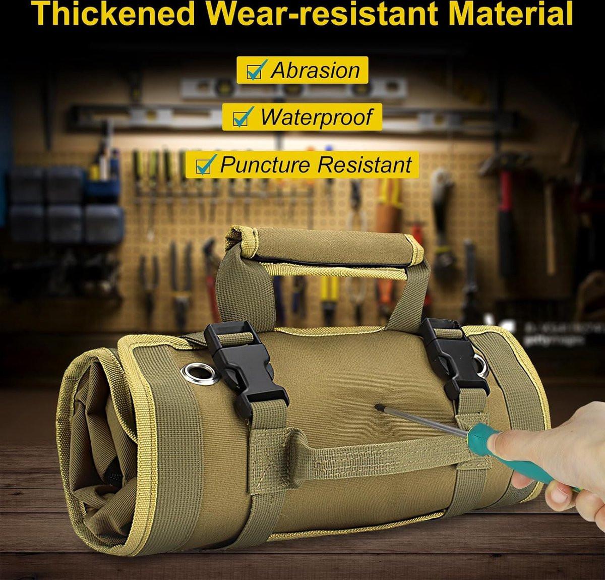 Roll-up tool bag - Tool belt - Open tool bag - with adjustable strap - Drill holder - Canvas - Roll-up pouch - Electrician's kit - Storage rack - Wrench organizer - No tool included!.