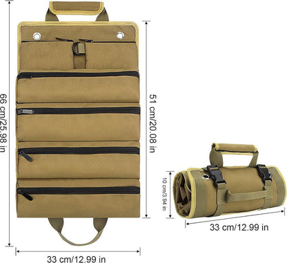 Roll-up tool bag - Tool belt - Open tool bag - with adjustable strap - Drill holder - Canvas - Roll-up pouch - Electrician's kit - Storage rack - Wrench organizer - No tool included!.
