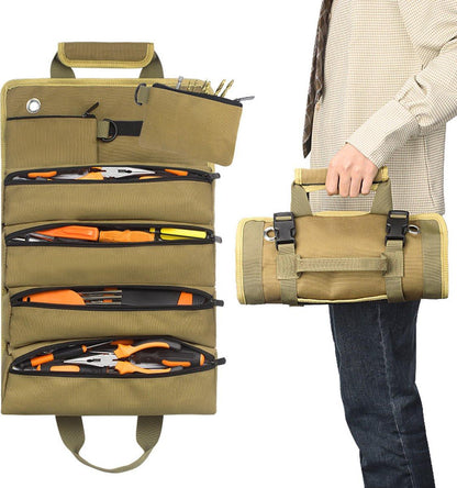 Roll-up tool bag - Tool belt - Open tool bag - with adjustable strap - Drill holder - Canvas - Roll-up pouch - Electrician's kit - Storage rack - Wrench organizer - No tool included!.