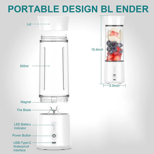 Blender - Mini Blender - Smoothie Maker - USB Rechargeable Mini Blender - Portable Blender for Milkshakes, Smoothies and Juices - Grijs.