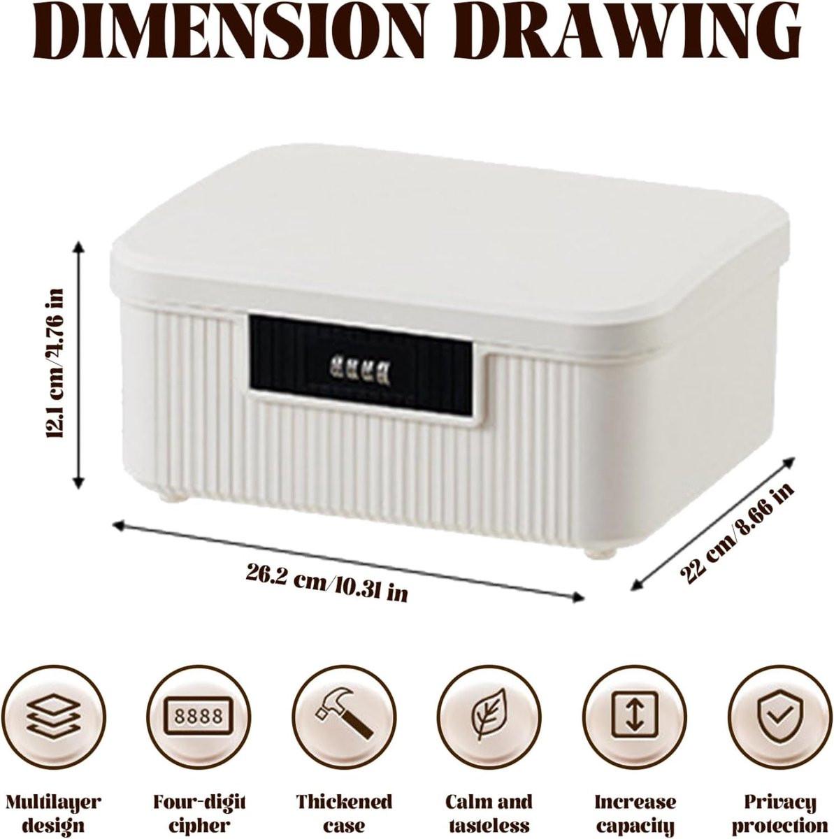 Lockable storage box - 9L lockable pillbox with double combination lock - Waterproof lockable box with combination lock - Perfect for personal belongings at home or in the office - Wit.