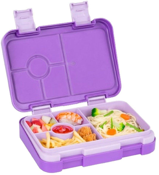 Kids Bento Lunch Box with 6 compartments for School, Kindergarten and Outdoors, Leakproof, Dishwasher Safe, BPA Free (purple).