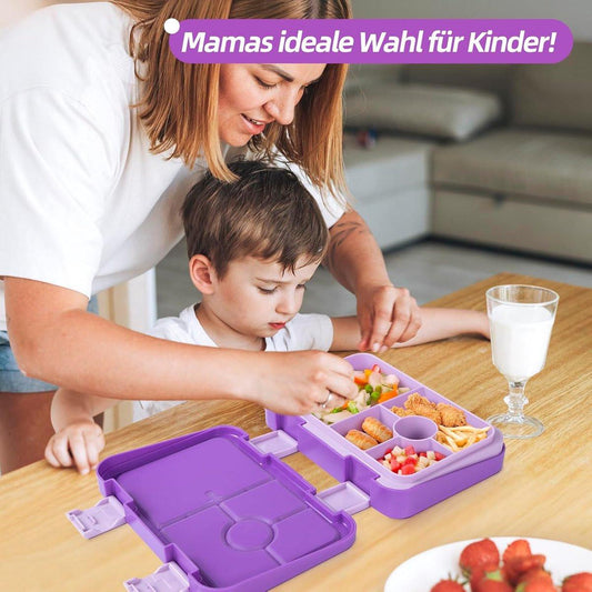 Kids Bento Lunch Box with 6 compartments for School, Kindergarten and Outdoors, Leakproof, Dishwasher Safe, BPA Free (purple).
