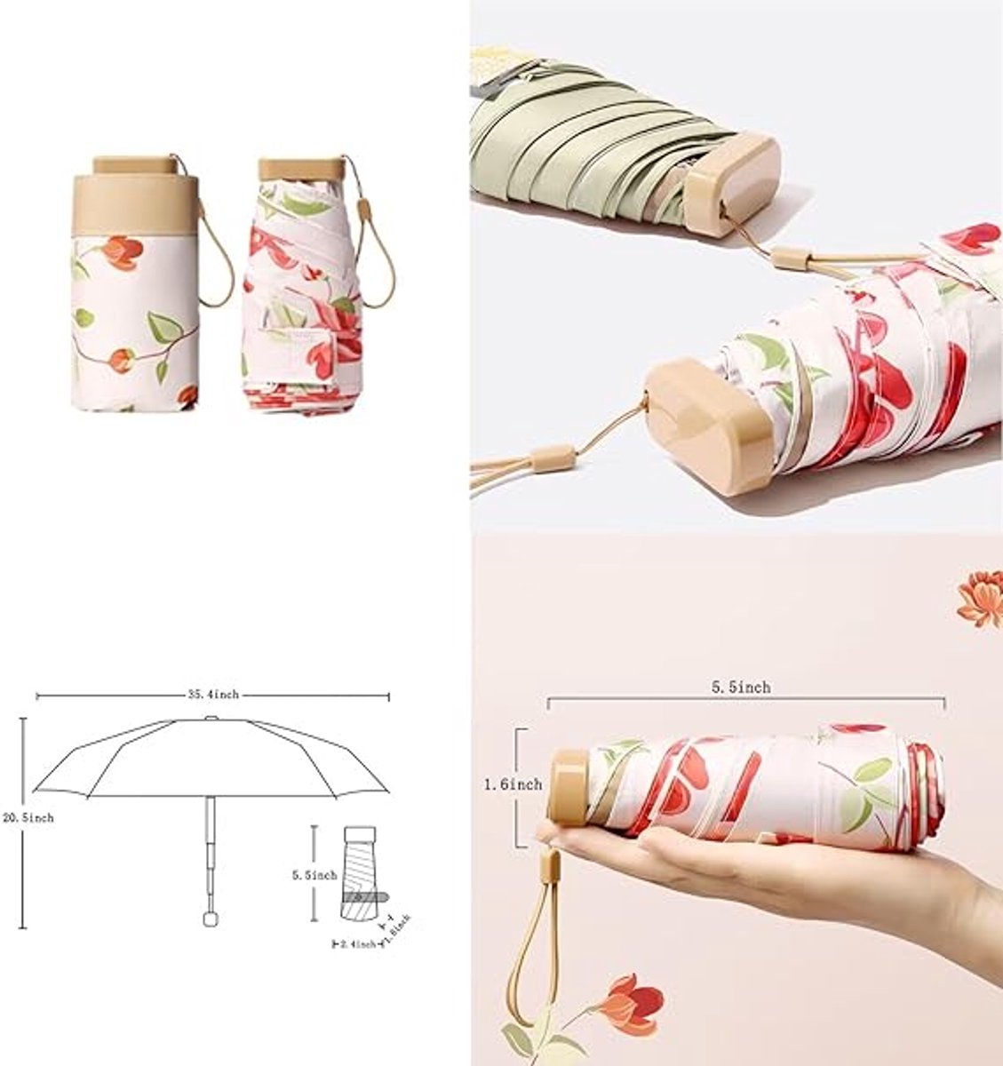 Folding Umbrella - Foldable - Umbrella for Girls - Small Mini Folding Umbrella - Compact Design - Ideal for Outdoor Travel - UV Protection Sunscreen Umbrella