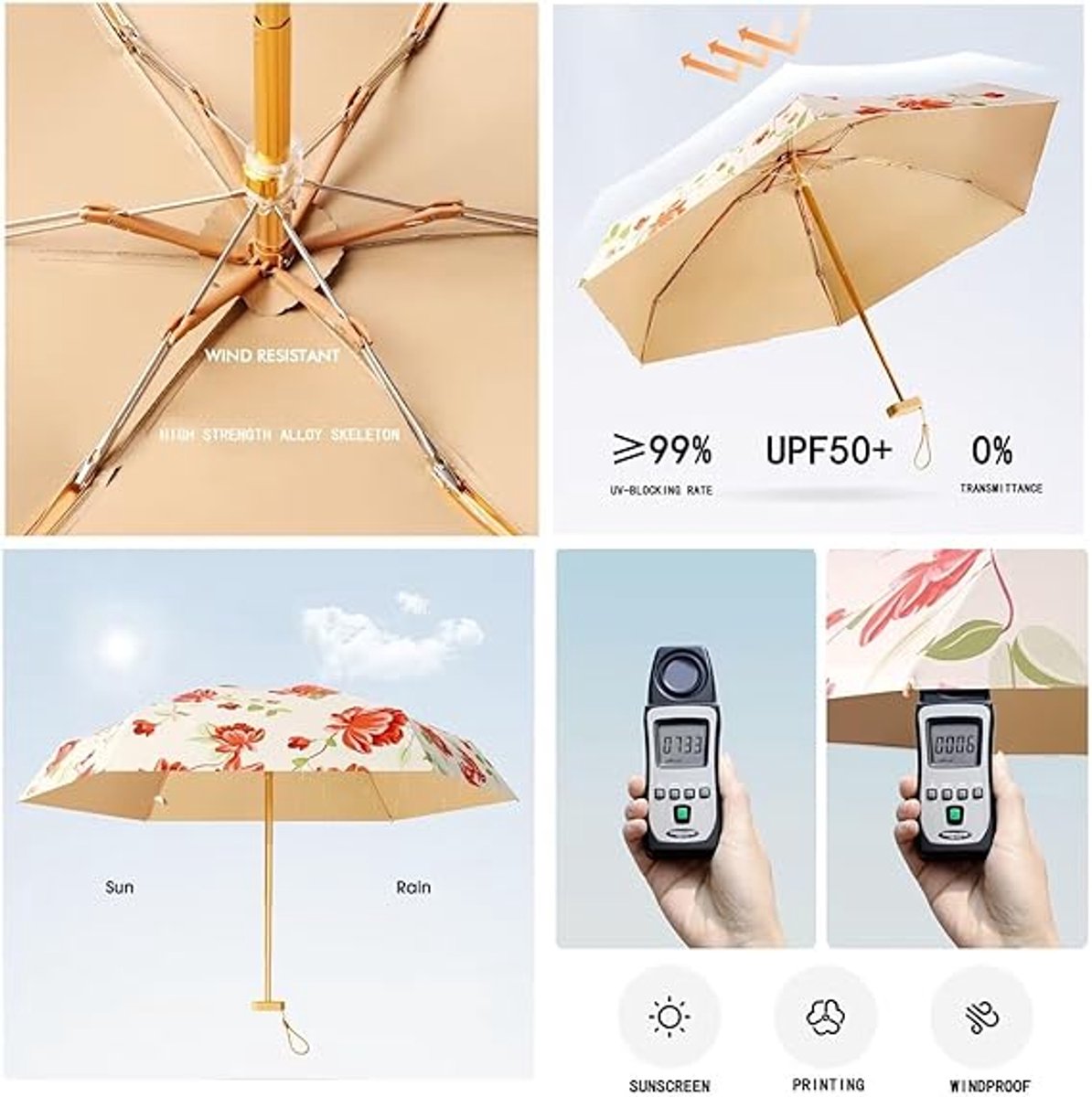 Folding Umbrella - Foldable - Umbrella for Girls - Small Mini Folding Umbrella - Compact Design - Ideal for Outdoor Travel - UV Protection Sunscreen Umbrella