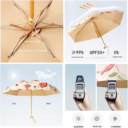 Folding Umbrella - Foldable - Umbrella for Girls - Small Mini Folding Umbrella - Compact Design - Ideal for Outdoor Travel - UV Protection Sunscreen Umbrella