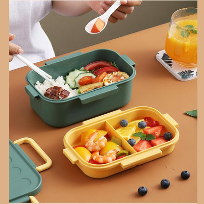 Adult lunch box with compartments, 1000 ml, leakproof, for men and women, double layer, ideal for the office, picnics (green)