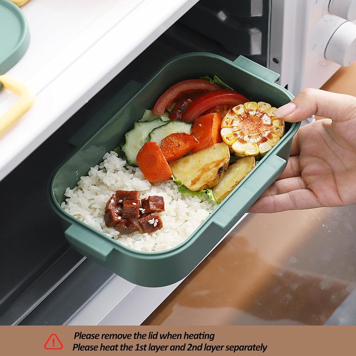 Adult lunch box with compartments, 1000 ml, leakproof, for men and women, double layer, ideal for the office, picnics (green)