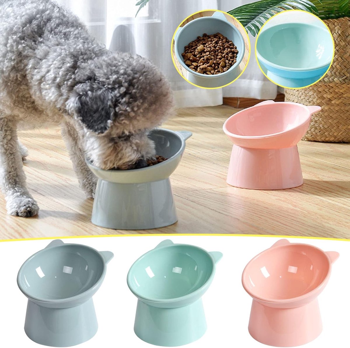 Cat bowl - Feeders - Tilting bowl - Anti-vomiting - Angled design - Blue - Perfect for cats - Indoor use - Pet accessories - Blue
