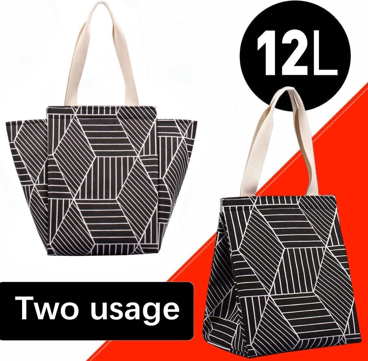 Lunch bag - Insulated bags - Insulated lunch bag for women - Sturdy, foldable and portable lunch bag with wide opening - With interior pockets - Insulated and leakproof cooler - For picnics and beaches for adults (Black Diamond).