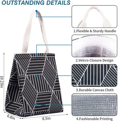 Lunch bag - Insulated bags - Insulated lunch bag for women - Sturdy, foldable and portable lunch bag with wide opening - With interior pockets - Insulated and leakproof cooler - For picnics and beaches for adults (Black Diamond).