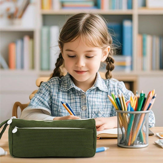 Corduroy pencil case - Pretty pencil case with a practical zipper - Makeup bag - Suitable for school-aged teenagers, boys and girls.