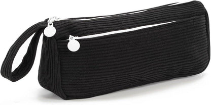 Corduroy Pencil Case - Cute pencil case with a convenient zipper - Makeup bag - Suitable for school-aged teenagers, boys and girls - black.