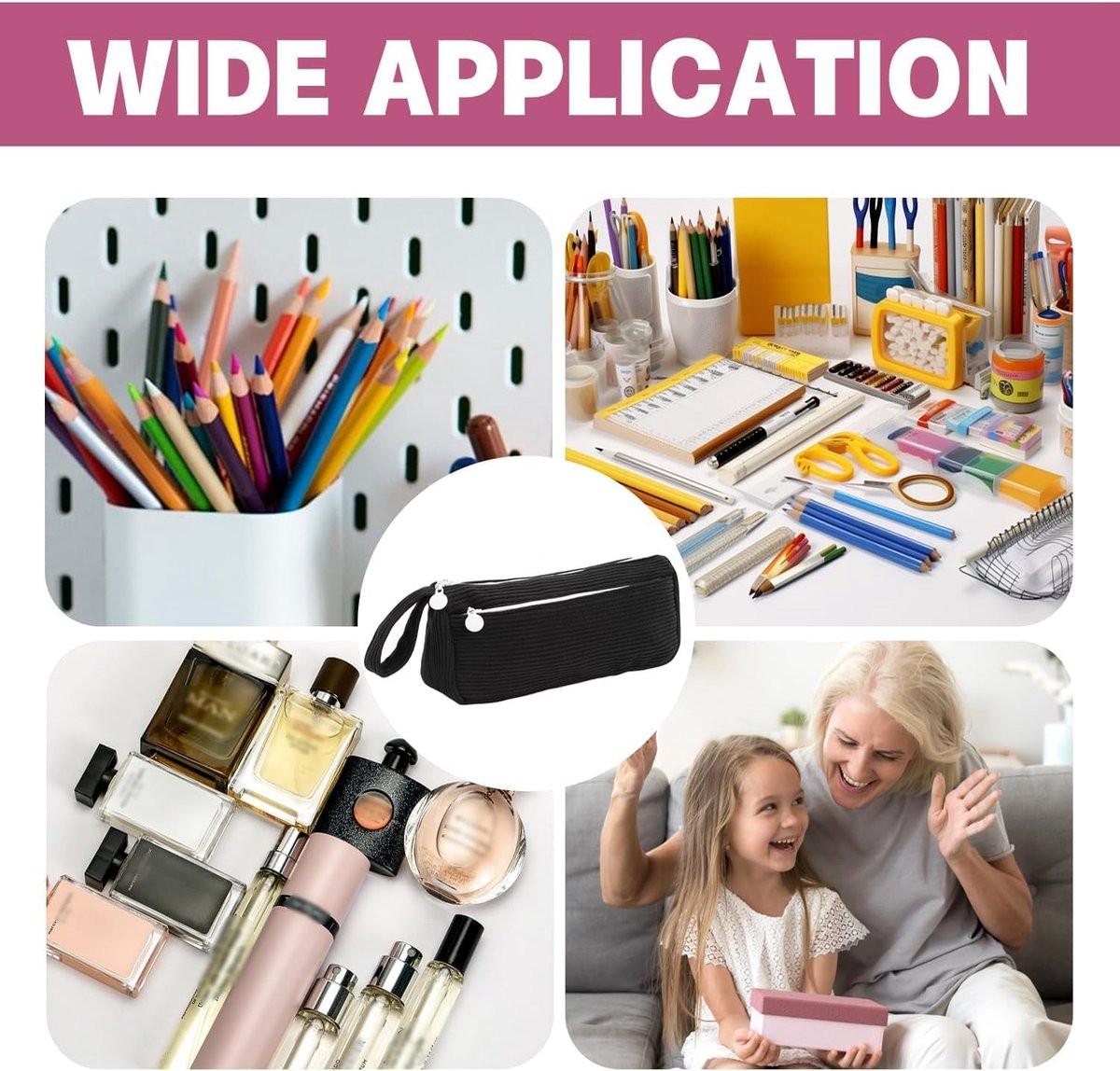 Corduroy Pencil Case - Cute pencil case with a convenient zipper - Makeup bag - Suitable for school-aged teenagers, boys and girls - black.