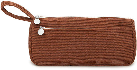 Corduroy Pencil Case - Cute pencil case with a practical zipper - Makeup bag - Suitable for school-aged teenagers, boys and girls - brown.