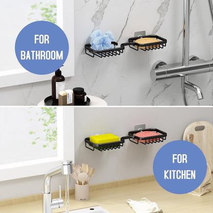 Soap dish - 2 pieces - Soap dish - Shower - Bathroom - Black - Self-adhesive - Space aluminum