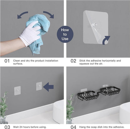 Soap dish - 2 pieces - Soap dish - Shower - Bathroom - Black - Self-adhesive - Space aluminum