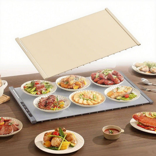 250W roll-up electric hot plate with 8 temperature settings and a 6-hour timer, for buffets, made of waterproof silicone, beige.