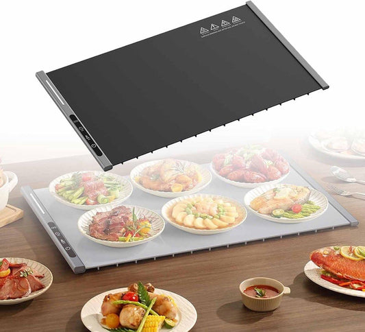 250W roll-up electric hot plate with 8 temperature settings and a 6-hour timer, for buffets, made of waterproof silicone, black.