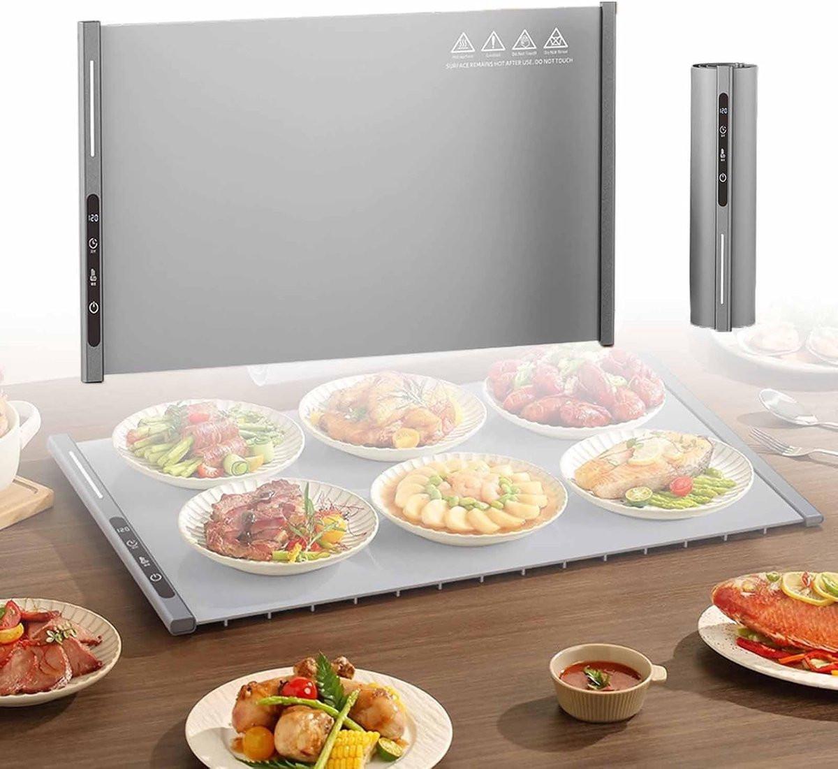 250W roll-up electric hot plate with 8 temperature settings and a 6-hour timer, for buffets, made of waterproof silicone, grey.