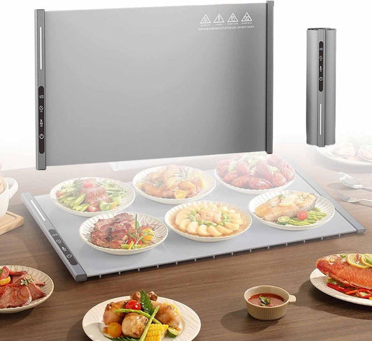 250W roll-up electric hot plate with 8 temperature settings and a 6-hour timer, for buffets, made of waterproof silicone, grey.