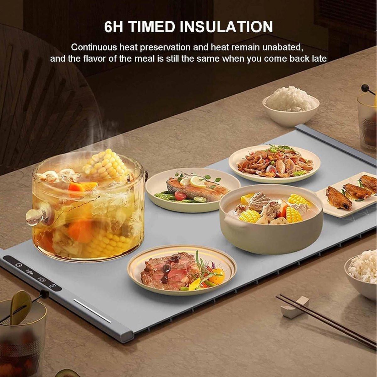 250W roll-up electric hot plate with 8 temperature settings and a 6-hour timer, for buffets, made of waterproof silicone, grey.
